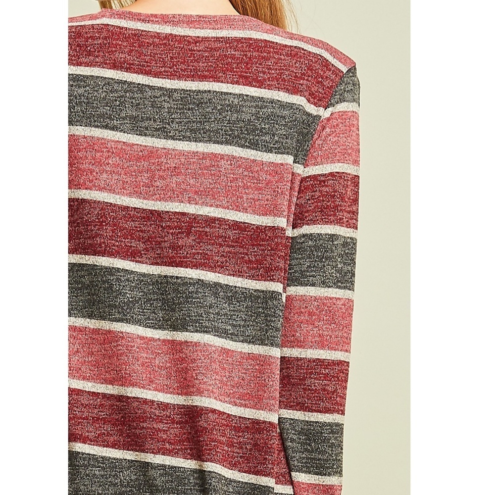 ✿❀ Pink Burgundy Striped Cardi ❀✿ - Picture 6 of 6